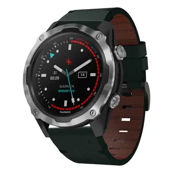 g.l11.11 Front Green Genuine Italian Leather Watch Band Strap for Garmin Descent Mk2