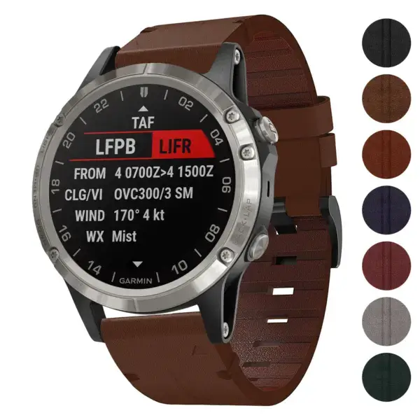 Vintage Italian leather strap in rich brown for Garmin D2 Delta and D2 Delta S watches, featuring a stylish design and durable construction. Available in multiple color options