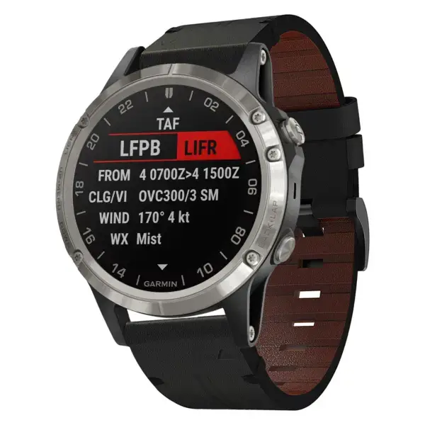 g.l11.1 Front Black Genuine Italian Leather Strap for Garmin QuickFit Devices for Garmin D2 Delta