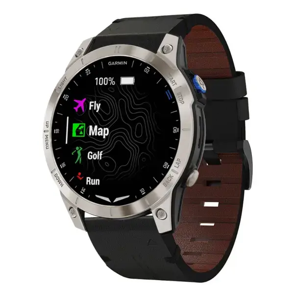 g.l11.1 Front Black Genuine Italian Leather Strap for Garmin QuickFit Devices for Garmin D2 Mach 1