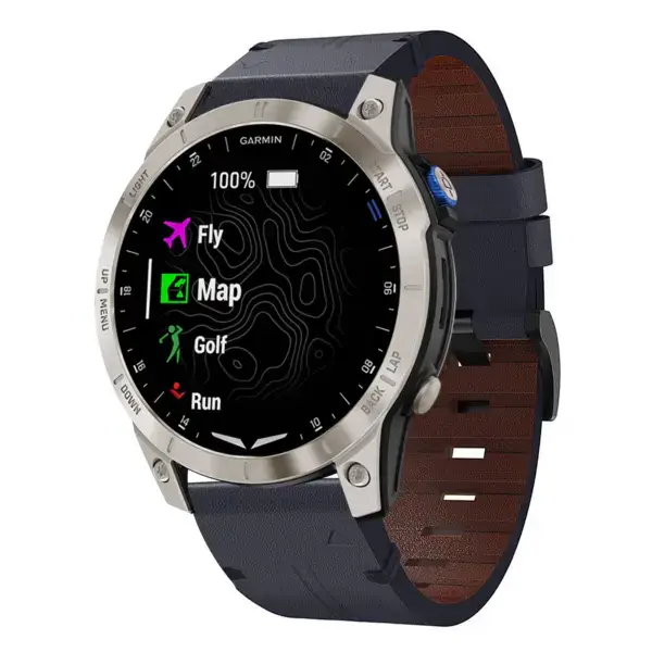 g.l11.5 Front Blue Genuine Italian Leather Strap for Garmin QuickFit Devices for Garmin D2 Mach 1