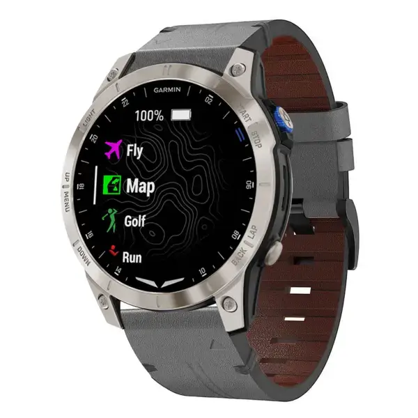 g.l11.7 Front Grey Genuine Italian Leather Strap for Garmin QuickFit Devices for Garmin D2 Mach 1