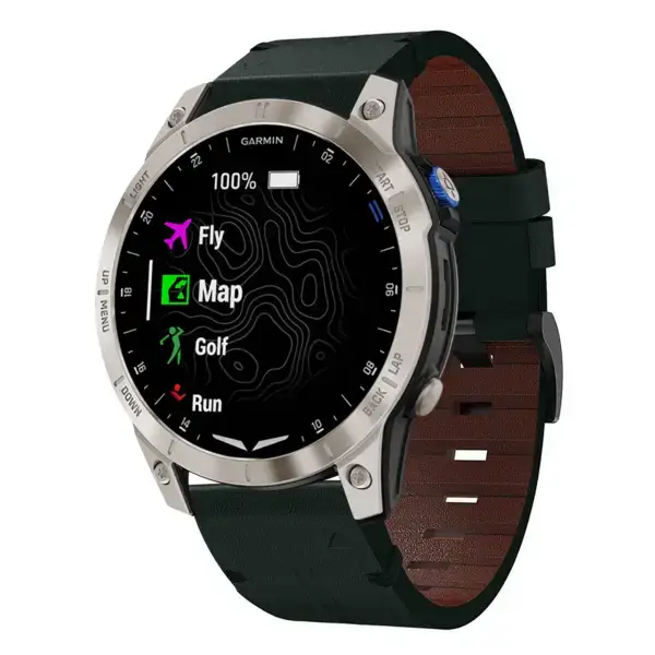 g.l11.11 Front Green Genuine Italian Leather Strap for Garmin QuickFit Devices for Garmin D2 Mach 1