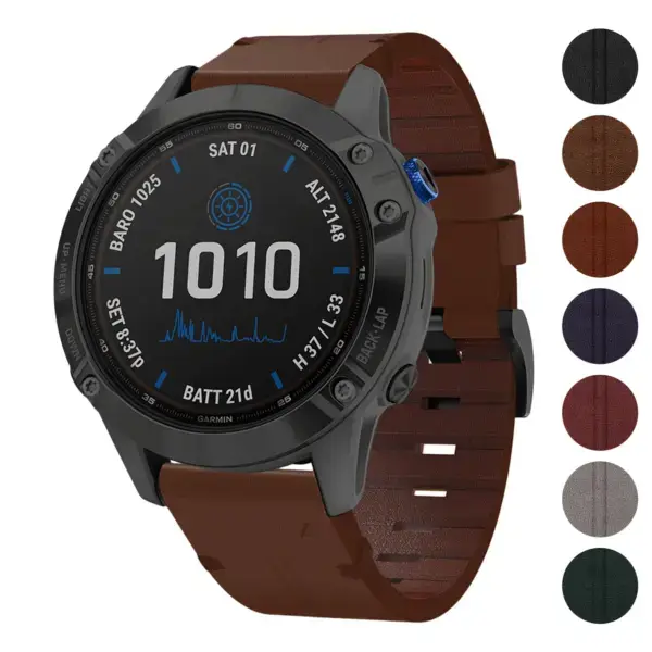 Vintage Italian leather strap for Garmin Fenix 6X, featuring a rich brown color and stylish design. Compatible with Garmin Fenix 6 and 6X models