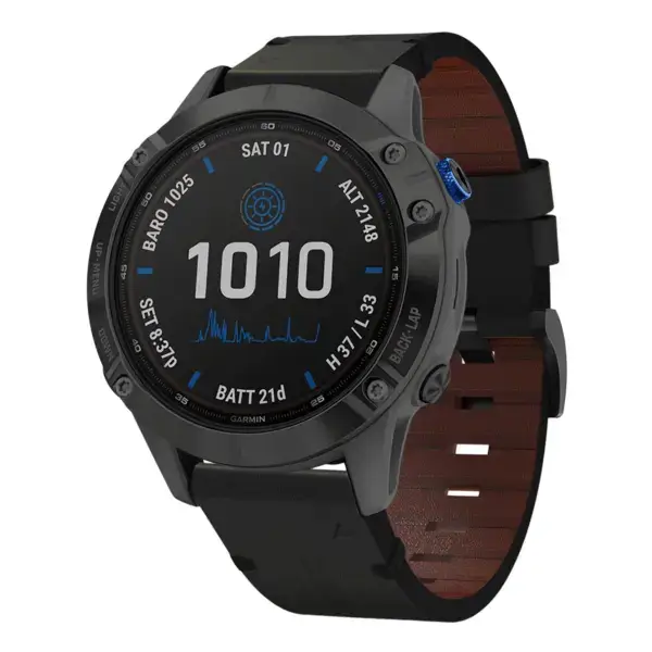 g.l11.1 Front Black Genuine Italian Leather Watch Band Strap for Garmin Fenix 6X