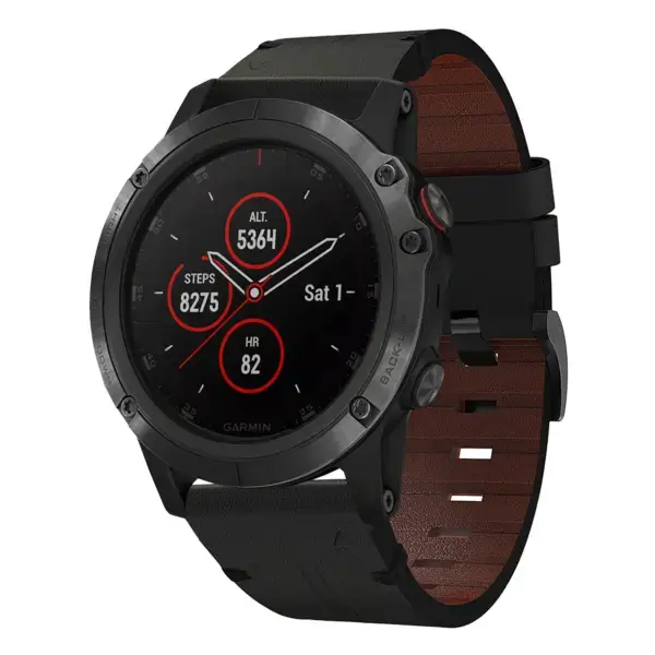 g.l11.1 Front Black Genuine Italian Leather Watch Band Strap for Garmin Fenix 5X