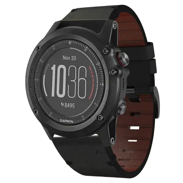 g.l11.1 Front Black Genuine Italian Leather Watch Band Strap for Garmin Fenix 3 & 3 HR