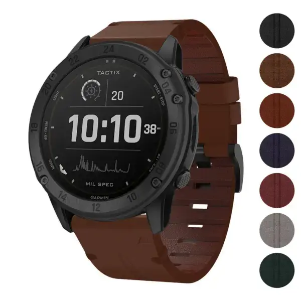 Vintage Italian leather strap designed for Garmin Tactix Delta, featuring a rich brown color and a stylish, durable design. Compatible with Garmin Tactix Delta models