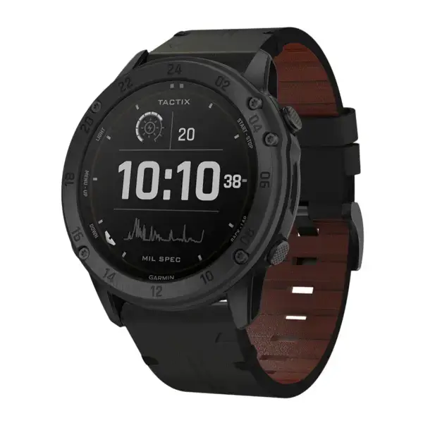 g.l11.1 Front Black Genuine Italian Leather Watch Band Strap for Garmin Tactix Delta