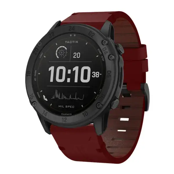 g.l11.6 Front Red Genuine Italian Leather Watch Band Strap for Garmin Tactix Delta