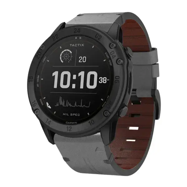 g.l11.7 Front Grey Genuine Italian Leather Watch Band Strap for Garmin Tactix Delta