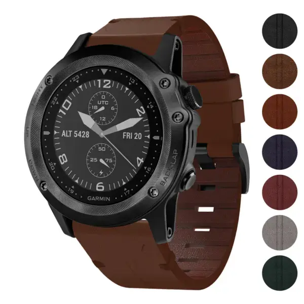 Vintage Italian leather strap designed for the Garmin Tactix Bravo, featuring a rich brown color and a stylish, durable design. Available in various colors