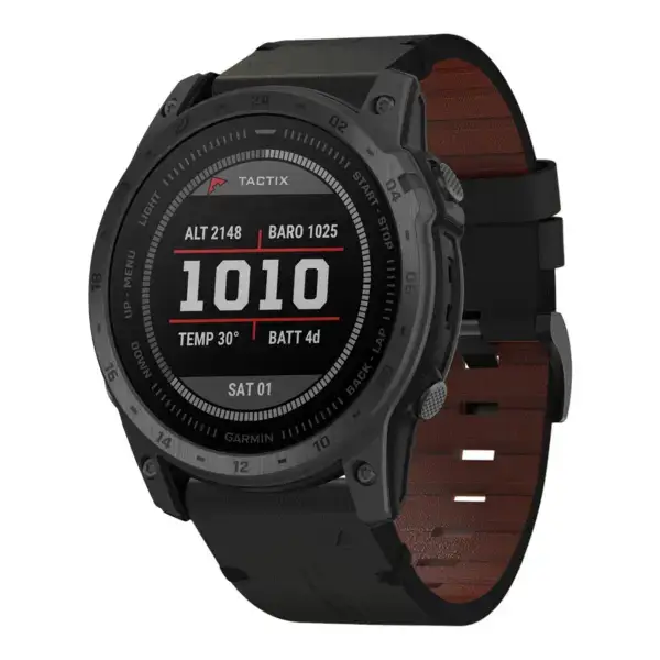 g.l11.1 Front Black Genuine Italian Leather Watch Band Strap for Garmin Tactix 7