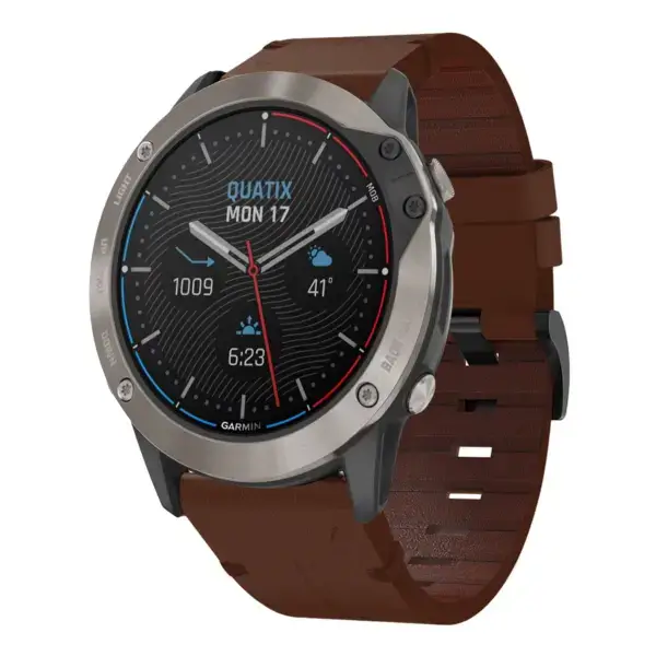 g.l11.2 Front Brown Genuine Italian Leather Watch Band Strap for Garmin Quatix 6X