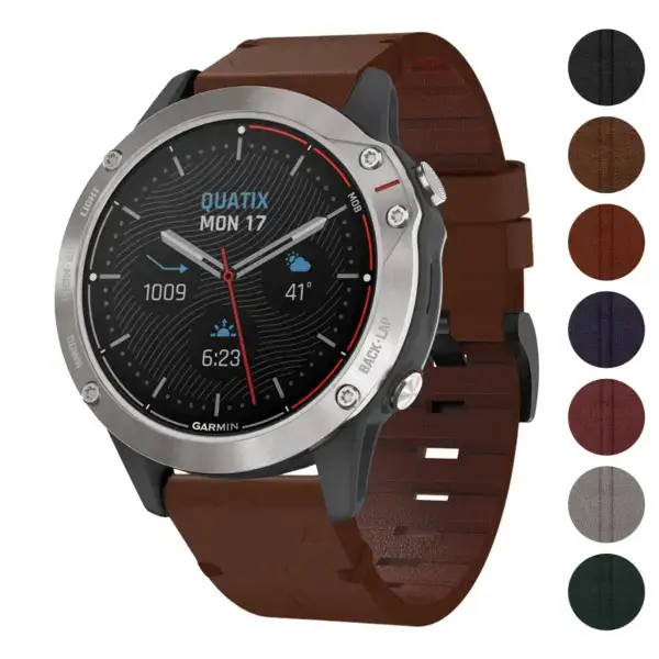 Vintage Italian leather strap designed for the Garmin Quatix 3, featuring a rich brown color and a stylish, durable design, enhancing both comfort and elegance