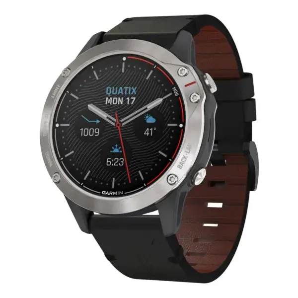 g.l11.1 Front Black Genuine Italian Leather Watch Band Strap for Garmin Quatix 3