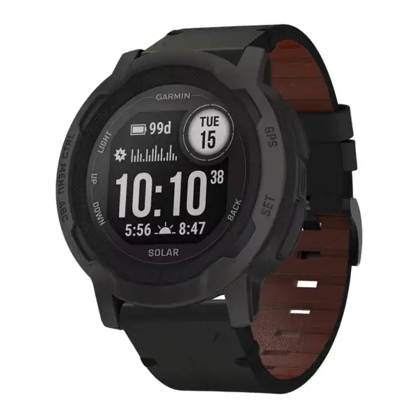 g.l11.1 Front Black Genuine Italian Leather Watch Band Strap for Garmin Instinct 2X