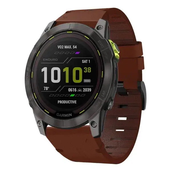 g.l11.3 Front Tan Genuine Italian Leather Watch Band Strap for Garmin Enduro 2