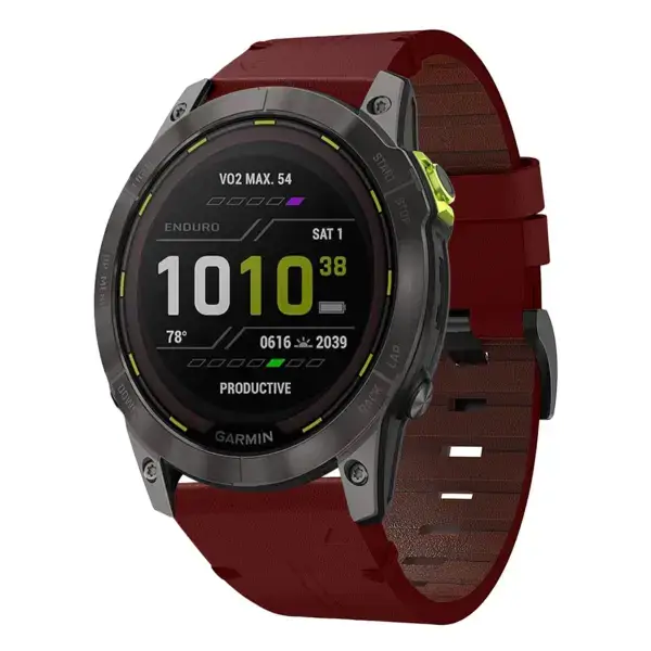g.l11.6 Front Red Genuine Italian Leather Watch Band Strap for Garmin Enduro 2