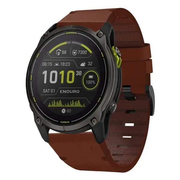 g.l11.3 Front Tan Genuine Italian Leather Watch Band Strap for Garmin Enduro