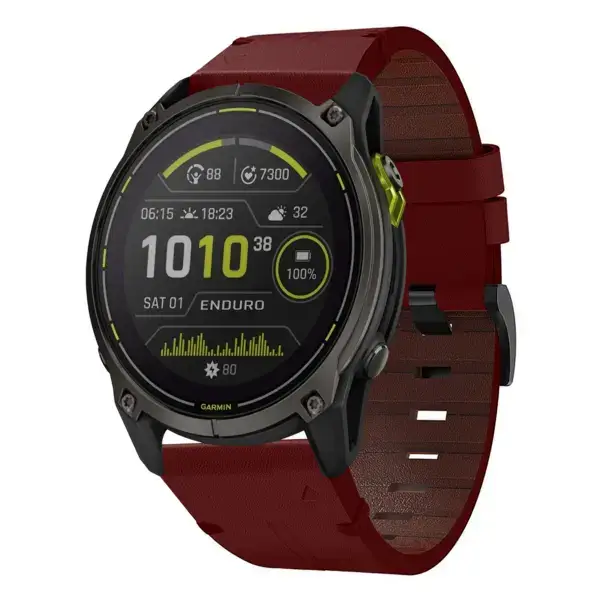 g.l11.6 Front Red Genuine Italian Leather Watch Band Strap for Garmin Enduro