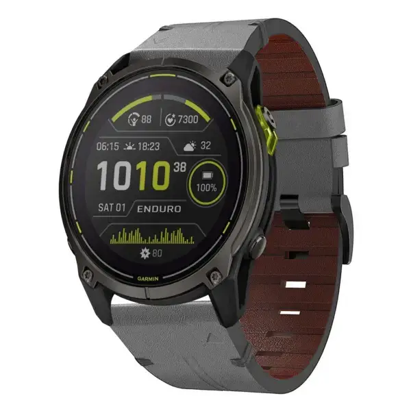 g.l11.7 Front Grey Genuine Italian Leather Watch Band Strap for Garmin Enduro