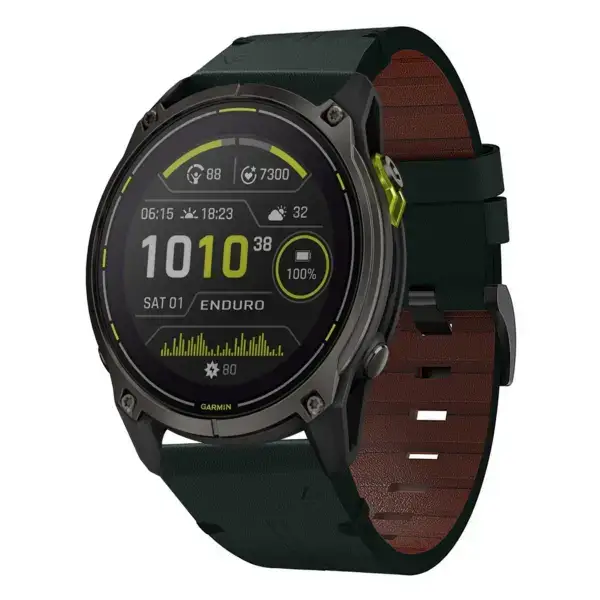 g.l11.11 Front Green Genuine Italian Leather Watch Band Strap for Garmin Enduro