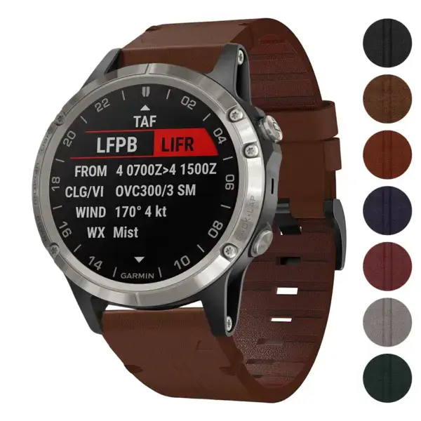 Vintage Italian leather strap designed for Garmin D2 Charlie, featuring a rich brown color and a stylish, durable design. Available in multiple colors for a personalized look