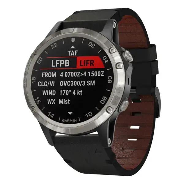 g.l11.1 Front Black Genuine Italian Leather Watch Band Strap for Garmin D2 Charlie
