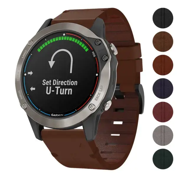 Vintage Italian leather strap designed for Garmin Quatix 6, featuring a stylish brown finish. Perfect for enhancing your smartwatch's elegance and comfort