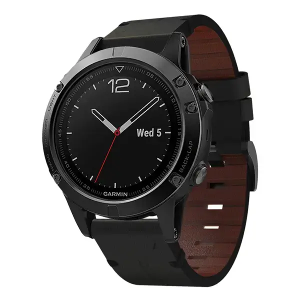 g.l11.1 Front Black Genuine Italian Leather Watch Band Strap for Garmin Quatix 5