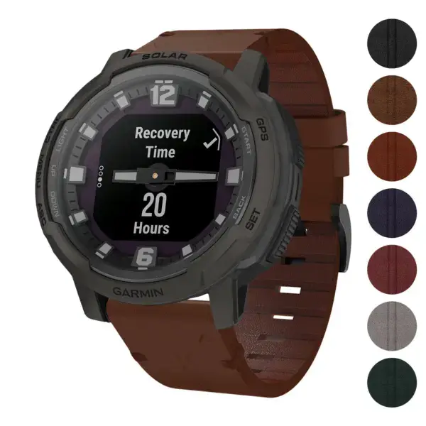 Vintage Italian leather strap designed for Garmin Instinct and Instinct Crossover watches. Features a rich brown color and a sleek, stylish design for enhanced durability and comfort