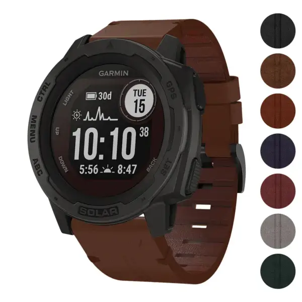 Vintage Italian leather strap for Garmin Instinct, featuring a rich brown color and a durable design. Compatible with Garmin Instinct models for a stylish upgrade