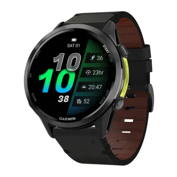 g.l11.1 Front Black Genuine Italian Leather Watch Band Strap for Garmin Forerunner 970