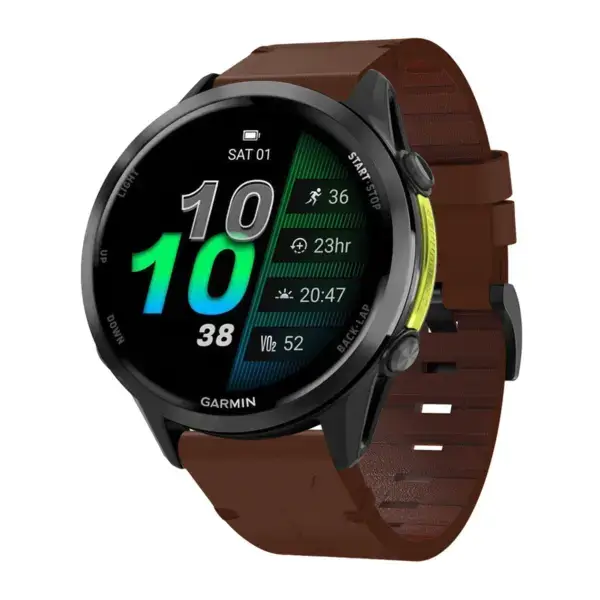 g.l11.2 Front Brown Genuine Italian Leather Watch Band Strap for Garmin Forerunner 970