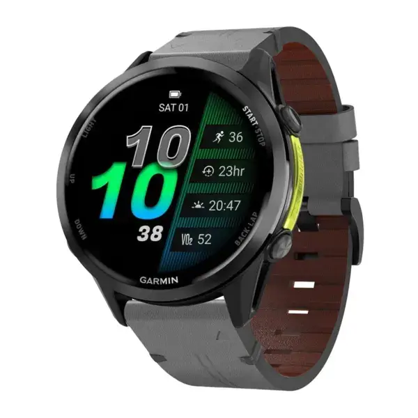 g.l11.7 Front Grey Genuine Italian Leather Watch Band Strap for Garmin Forerunner 970