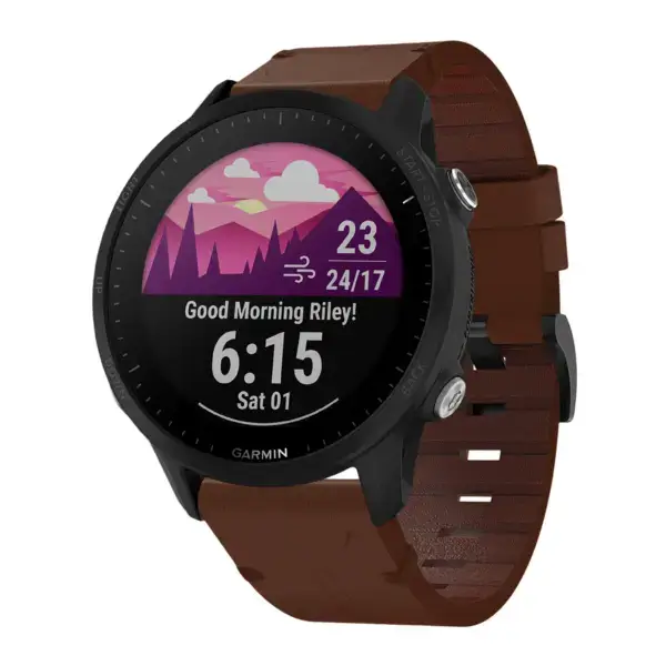 g.l11.2 Front Brown Genuine Italian Leather Watch Band Strap for Garmin Forerunner 955