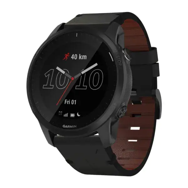 g.l11.1 Front Black Genuine Italian Leather Watch Band Strap for Garmin Forerunner 945