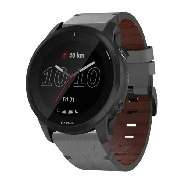 g.l11.7 Front Grey Genuine Italian Leather Watch Band Strap for Garmin Forerunner 945