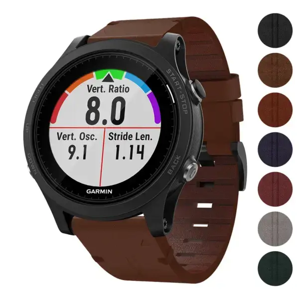 Vintage Italian leather strap designed for the Garmin Forerunner 935, showcasing a rich brown color and elegant design, enhancing both style and comfort