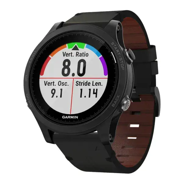 g.l11.1 Front Black Genuine Italian Leather Watch Band Strap for Garmin Forerunner 935