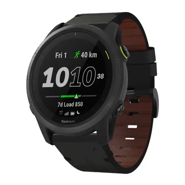 g.l11.1 Front Black Genuine Italian Leather Watch Band Strap for Garmin Forerunner 745
