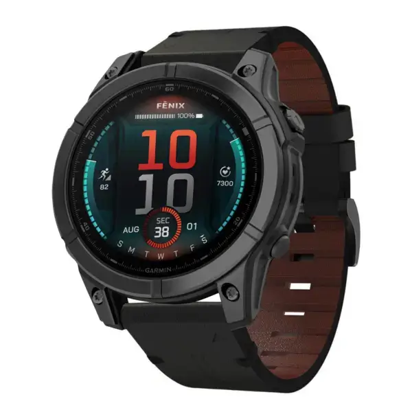 g.l11.1 Front Black Genuine Italian Leather Watch Band Strap for Garmin Fenix E