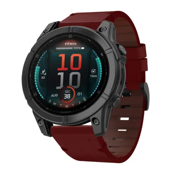 g.l11.6 Front Red Genuine Italian Leather Watch Band Strap for Garmin Fenix E
