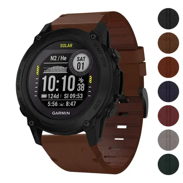 Vintage Italian leather strap designed for the Garmin Descent G1, featuring a rich brown color and a stylish, durable design for a classic look