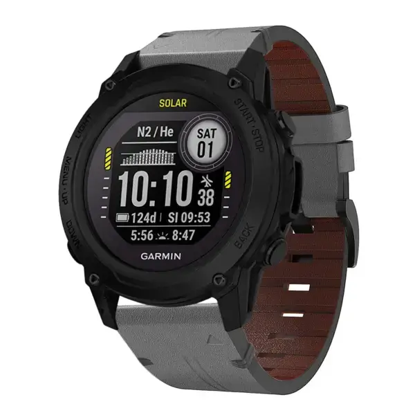g.l11.7 Front Grey Genuine Italian Leather Strap for Garmin QuickFit Devices for Garmin Descent G1