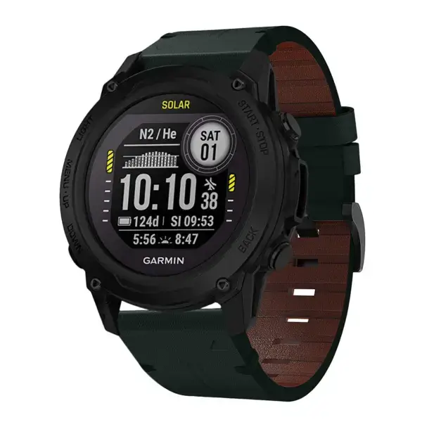 g.l11.11 Front Green Genuine Italian Leather Strap for Garmin QuickFit Devices for Garmin Descent G1