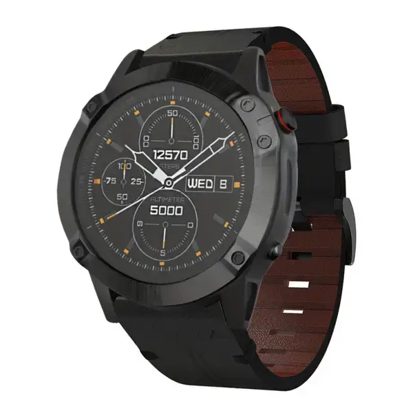 g.l11.1 Front Black Genuine Italian Leather Strap for Garmin QuickFit Devices for Garmin Approach S60