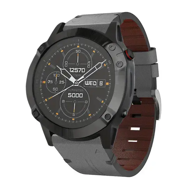 g.l11.7 Front Grey Genuine Italian Leather Strap for Garmin QuickFit Devices for Garmin Approach S60