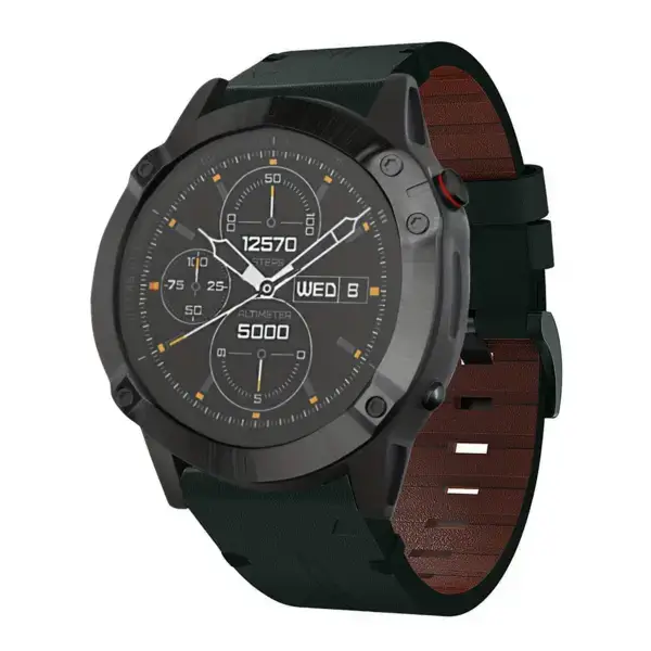 g.l11.11 Front Green Genuine Italian Leather Strap for Garmin QuickFit Devices for Garmin Approach S60